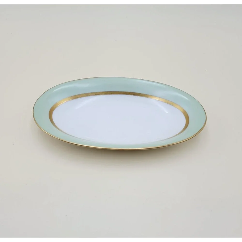 Vintage Tirschenreuth Bavaria Clyde 4245 Porcelain Oval Pickle Dish Mint Gold